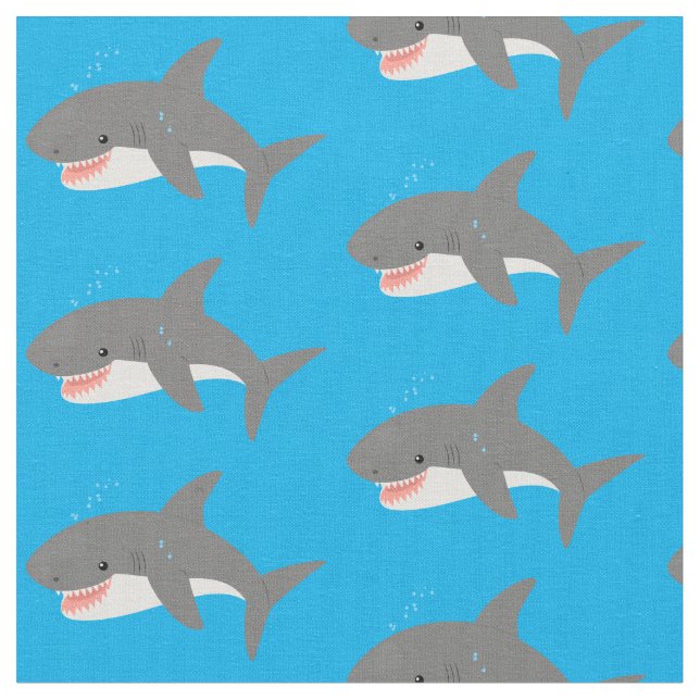 Tissu Illustration joyeuse du grand requin blanc (Fermer)