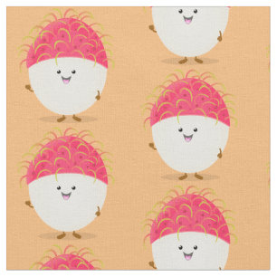 Tissu Illustration mignon du ramboutan rose