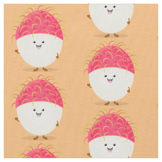 Tissu Illustration mignon du ramboutan rose (Fermer)