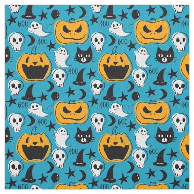 Tissu Illustration mignonne de créatures de Halloween (Échantillon)