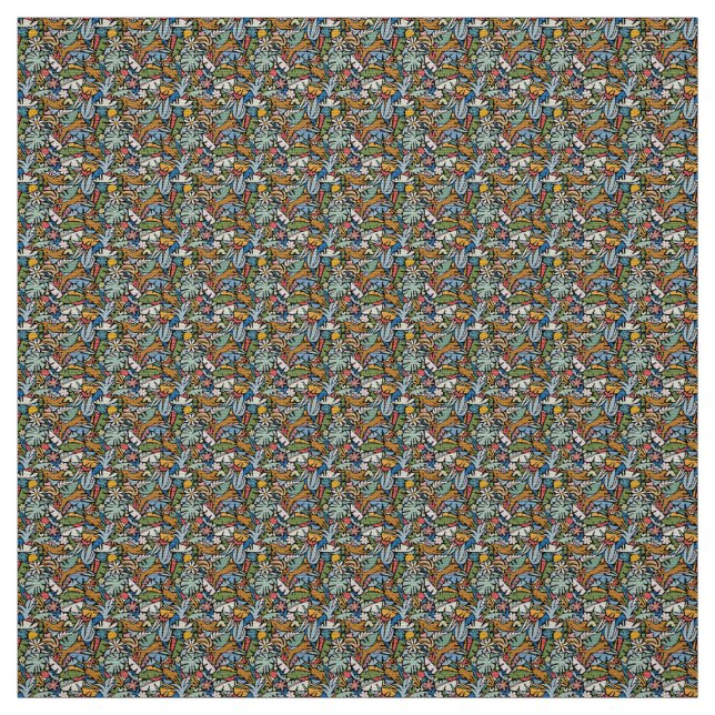 Tissu Illustration moderne de la jungle de Tiki au milie (Échantillon)