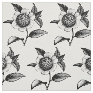 Tissu Illustration Vintage des fleurs en noir et blanc