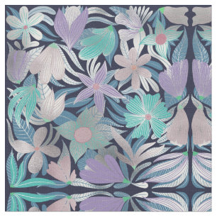 Tissu Illustrations de Feuilles floraux violets argentés