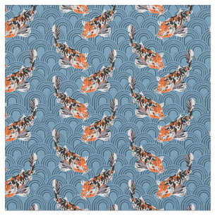Tissu Illustrations de Koi Fish sur le modèle bleu