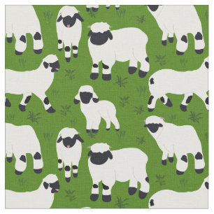 Tissu Illustrations de moutons bleus du Valais sur vert