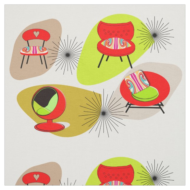 Tissu Illustrations des chaises de style moderne rétro d (Échantillon)