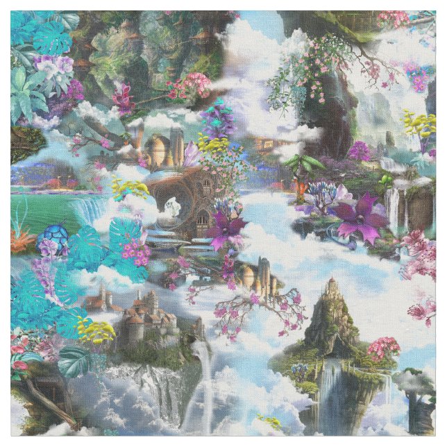 Tissu Imaginaire Autres mondes dans les nuages (Fermer)