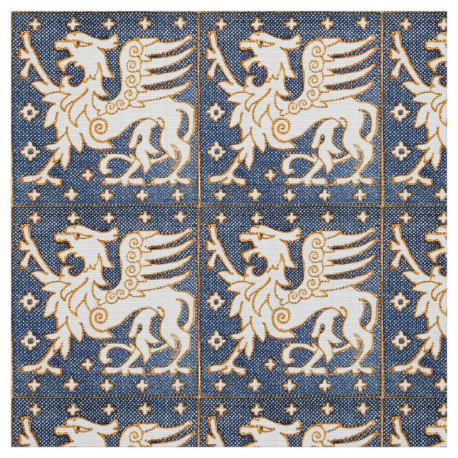 TISSU IMAGINAIRE BLANC BLEU GRIFFINS (Échantillon)