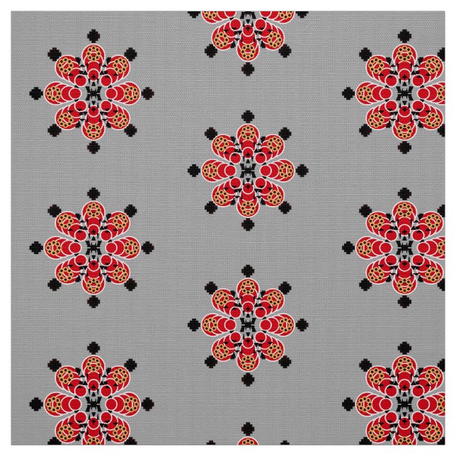 Tissu Impression bandana - rouge, gris et noir (Échantillon)
