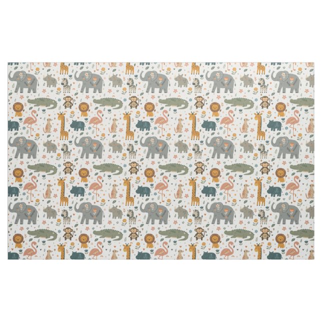 Tissu Impression d'animaux de safari dessinés à la main  (Fat Quarter)