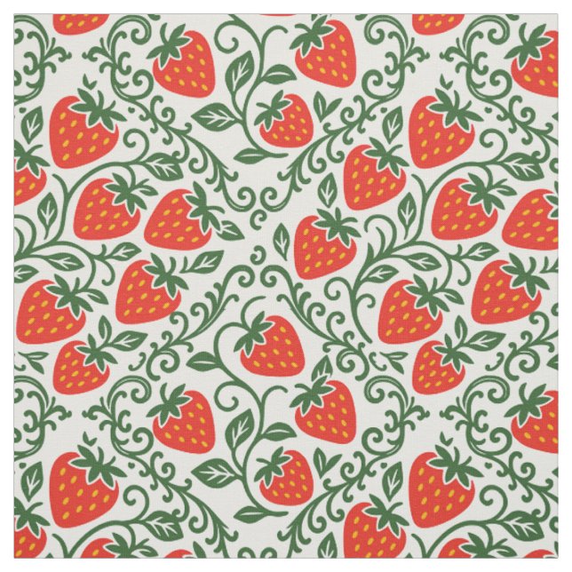 Tissu Impression de bloc de fraise d'art folklorique en  (Échantillon)