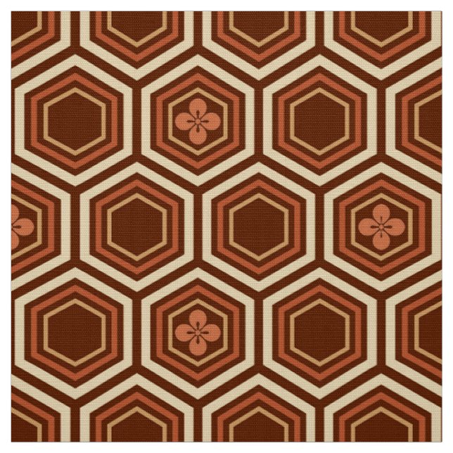 Tissu Impression de kimono hexagonale, marron et beige (Échantillon)
