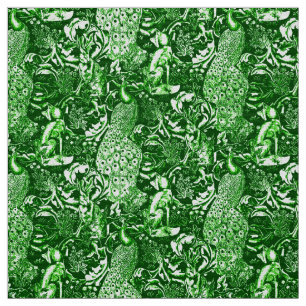 Tissu Impression de paon Art nouveau, vert forêt