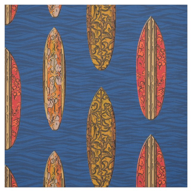 Tissu Impression de planches de surf vintage hawaïennes  (Échantillon)