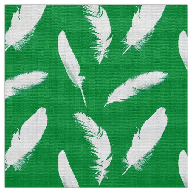 Tissu Impression en plumes blanches sur vert jade (Échantillon)