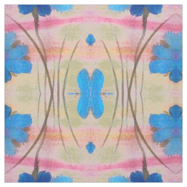 Tissu Impression florale bleu vert et rose (Échantillon)