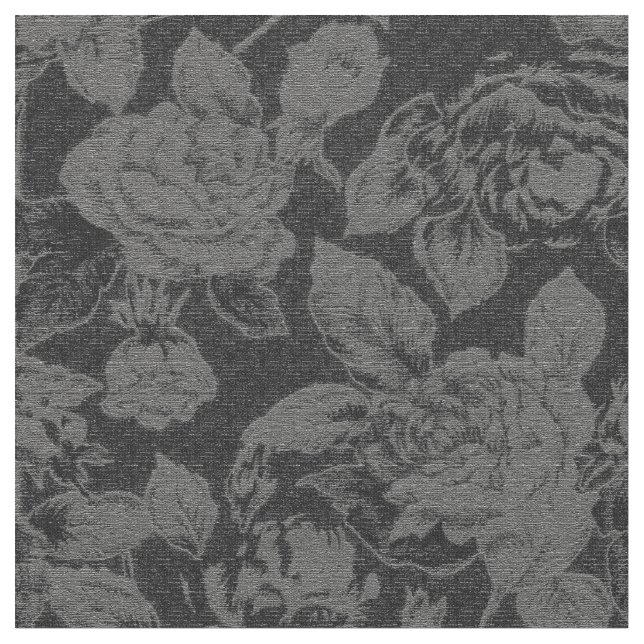 Tissu Impression florale noire et grise élégante (Fermer)