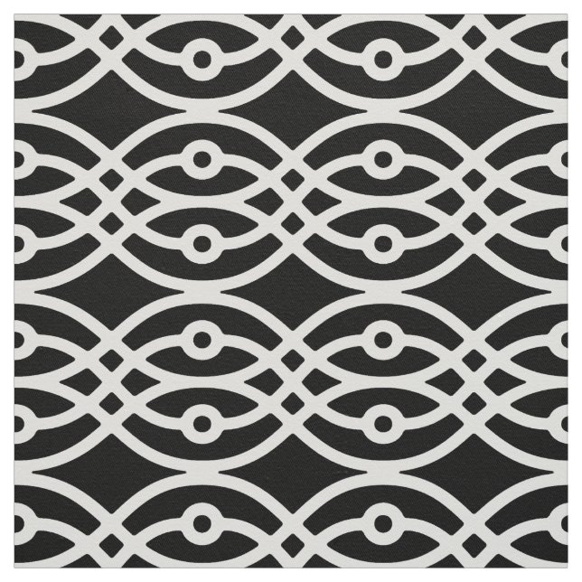 Tissu Impression Kimono, blanc sur noir (Échantillon)