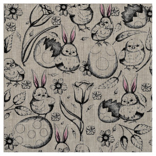 Tissu Impression vintage à main Ressort et lin de Pâques