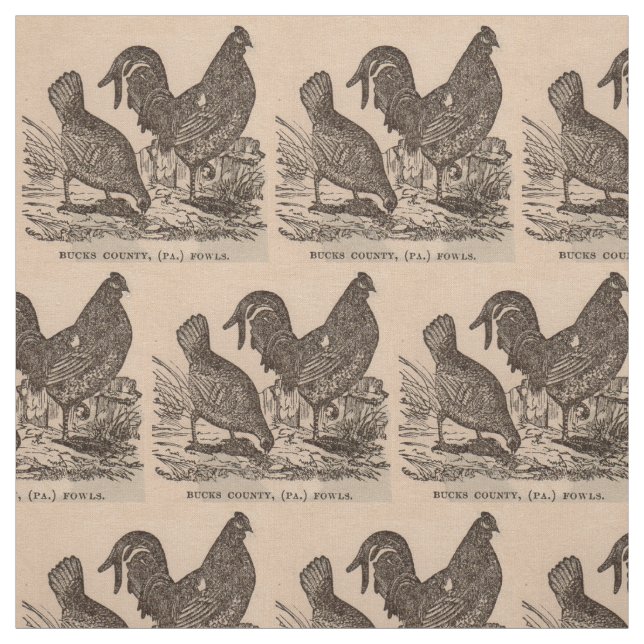 Tissu Imprimé au 19e siècle Bucks Comté poulets poulets (Échantillon)