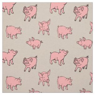 Tissu imprimé avec des cochons mignons rose et bei