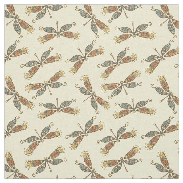 Tissu imprimé avec une libellule fantaisiste migno (Échantillon)