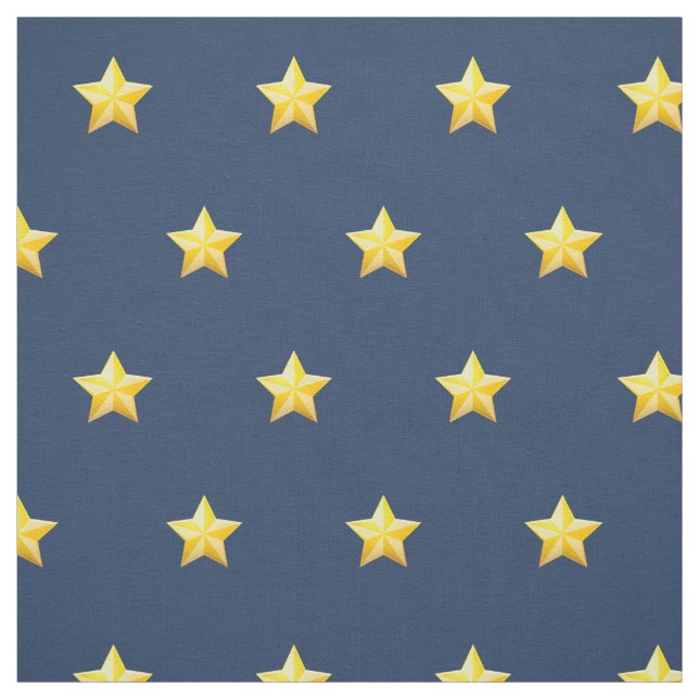 Tissu imprimé bleu marine avec étoiles d'or nautiq (Échantillon)