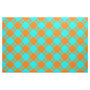 Tissu imprimé, carrés et cercles bleus et orange