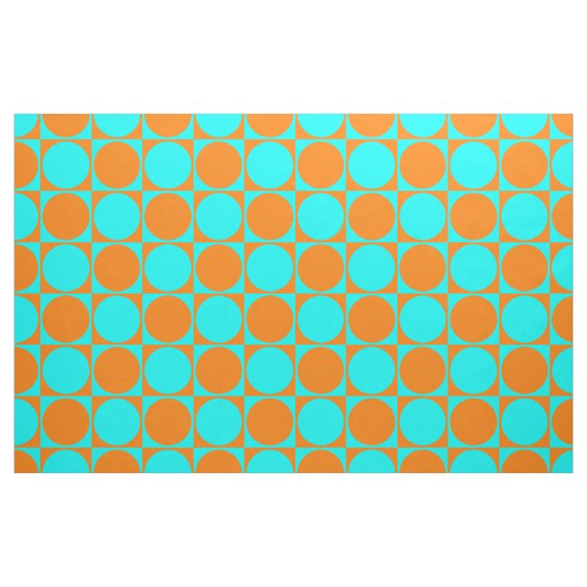 Tissu imprimé, carrés et cercles bleus et orange (Fat Quarter)