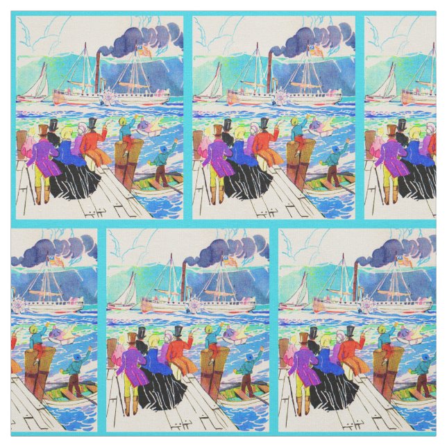 Tissu imprimé de course de yachts du 19e siècle (Échantillon)