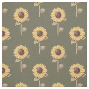 Tissu imprimé floral primitif à motif de tournesol