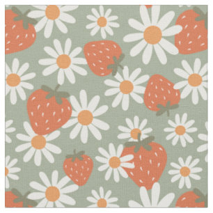 Tissu Imprimé groovy daisy fraise Été printemps sauge