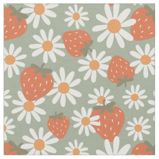 Tissu Imprimé groovy daisy fraise Été printemps sauge