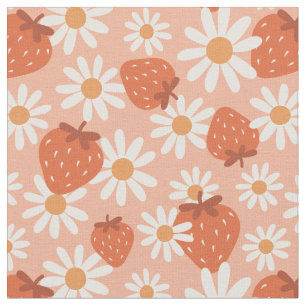 Tissu Imprimé groovy de marguerite et de fraise Été Prin