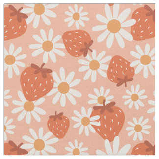 Tissu Imprimé groovy de marguerite et de fraise Été Prin