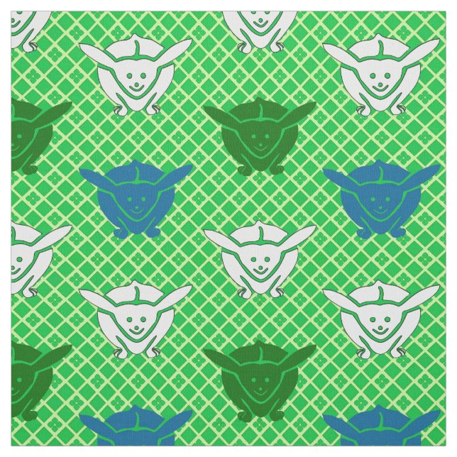 Tissu imprimé lapin japonais, vert, bleu et blanc (Échantillon)