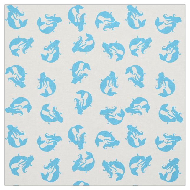 Tissu imprimé sirène bleu et blanc (Échantillon)