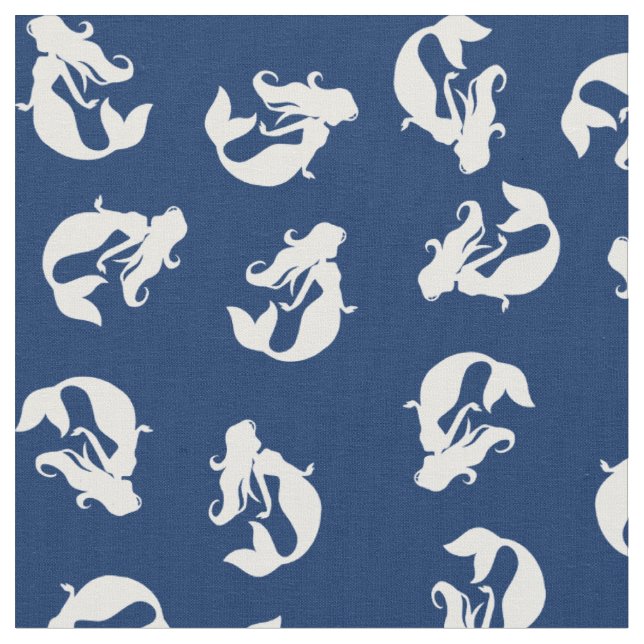 Tissu imprimé sirène bleu marine et blanc (Fermer)