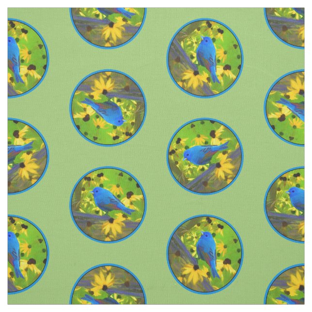 Tissu Indigo Bunting sur la peinture de clôture Oiseaux  (Échantillon)