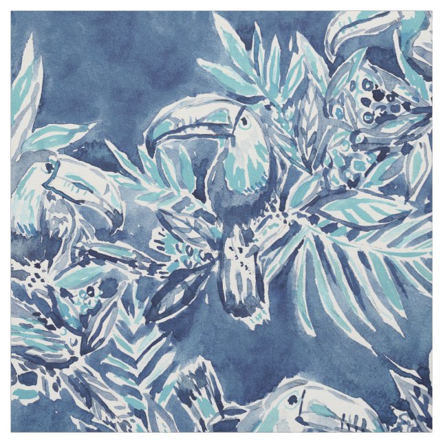 Tissu Indigo de PLAN de TOUCAN tropical (Échantillon)