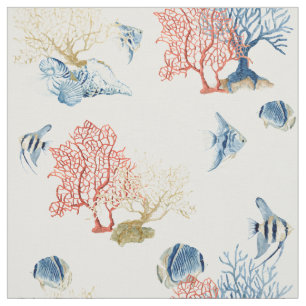Tissu Indigo Ocean Rouge Ventilateur Corail Tropical Poi
