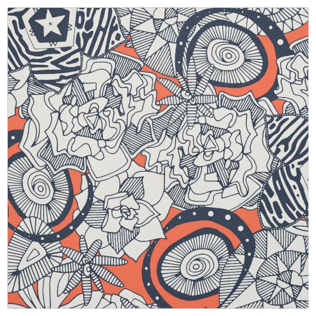 Tissu indigo orange succulent (Échantillon)