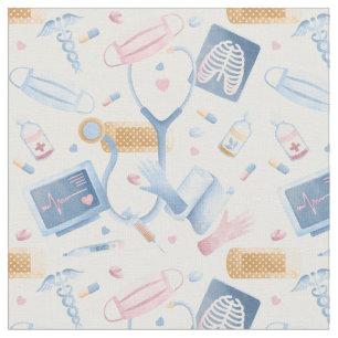 Tissu Infirmière aquarelle Dr Médicale Collage bleu