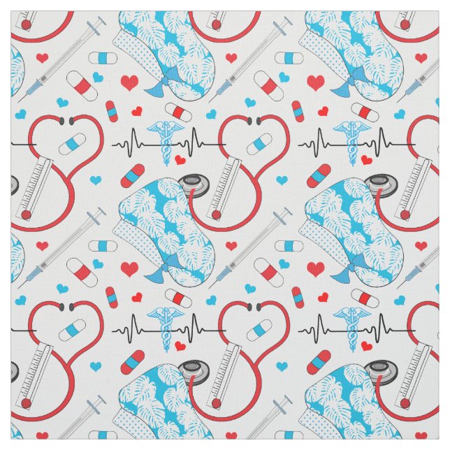 Tissu Infirmière Cute Stethoscope | Docteur Motif EKG (Échantillon)