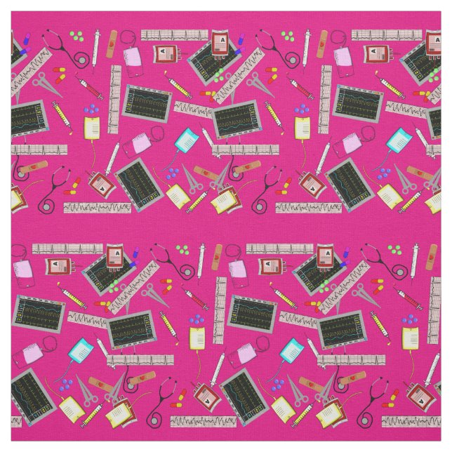 Tissu Infirmière Outils Fabric Fuschia rose (Échantillon)