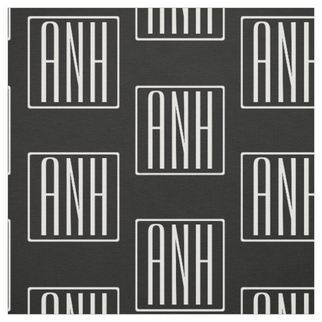 Tissu Initiales Monogramme | Blanc Sur Noir (Échantillon)