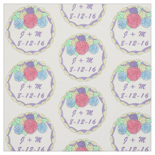 Tissu Initiales personnalisées Date Mariage floral Gâtea