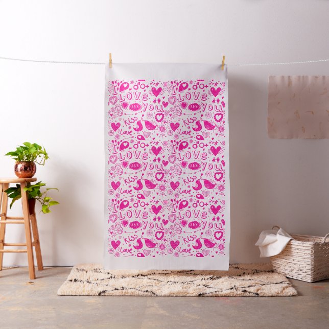 Tissu Inséparables Et Coeurs Rose Et Blanc (In Situ)