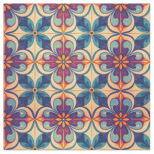 Tissu Inspiration de carreaux de style talavera fleurie