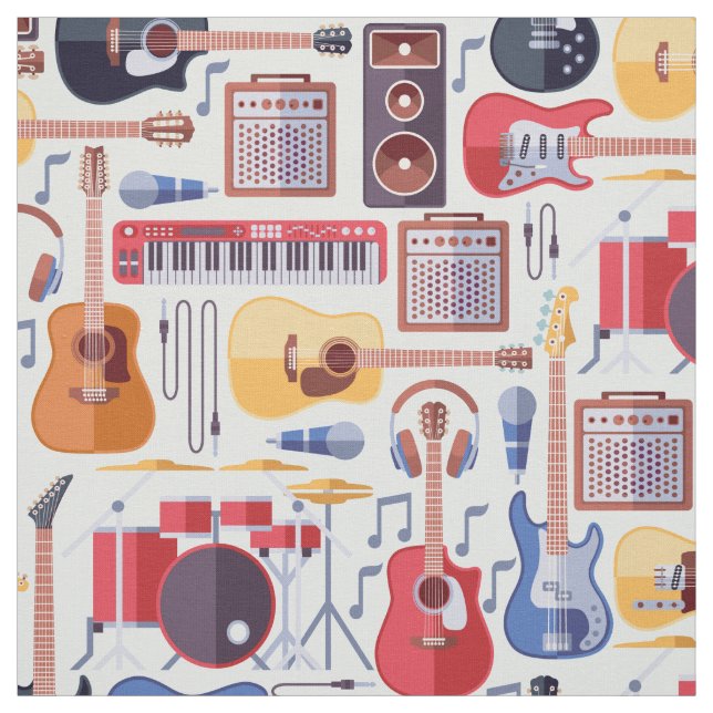 Tissu Instruments de musique colorés motif (Échantillon)